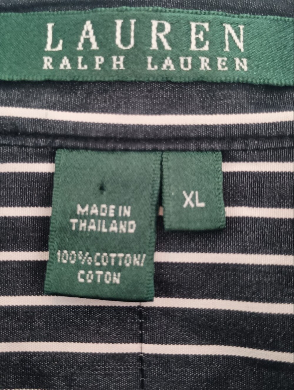 Lauren Ralph Lauren Womens Black Button Shirt XL Vertical White Striped Cotton - Picture 2 of 10